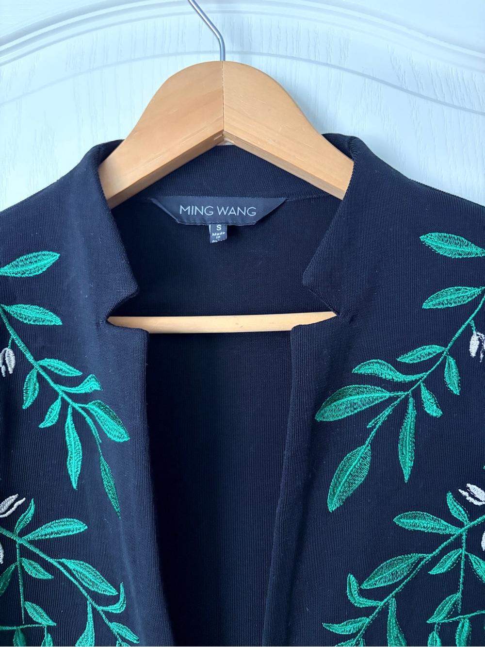 Ming Wang Black Green Embroidered Open Front Jacket Blazer Cardigan, Small - Picture 2 of 10